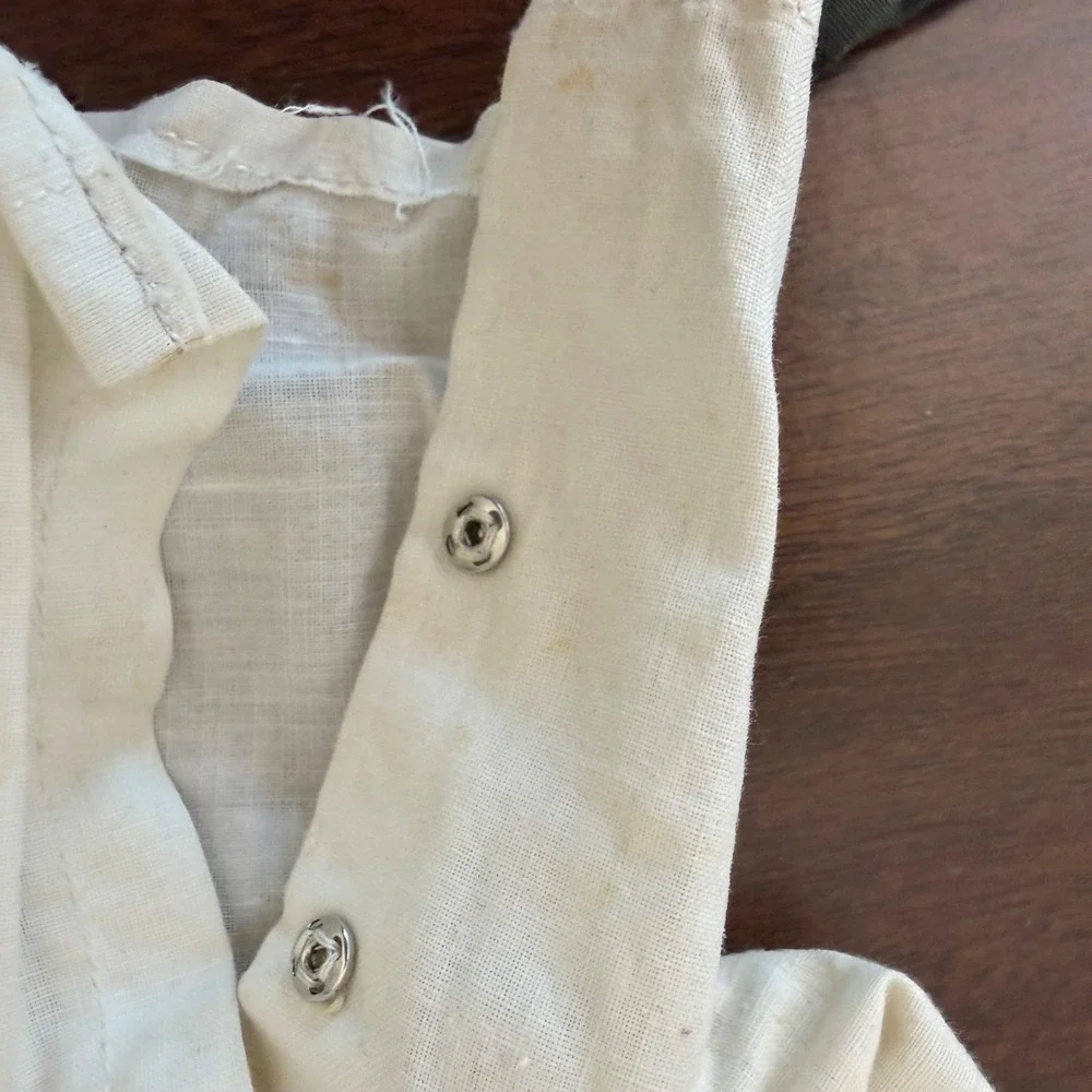 Vintage Ken Style Doll Clothes Lot White Snap Shirt Olive Green Off White Pants